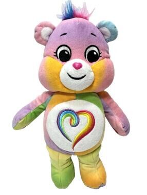 10" Rainbow Heart Care Bear Plush Stuffed Toy, Colorful Heart Design,Gently Used